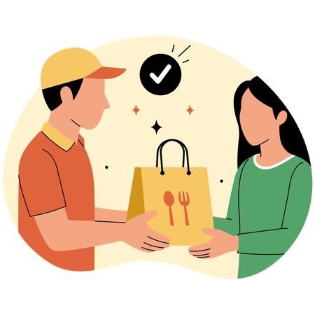 Successful Food Delivery to Customer  Illustration