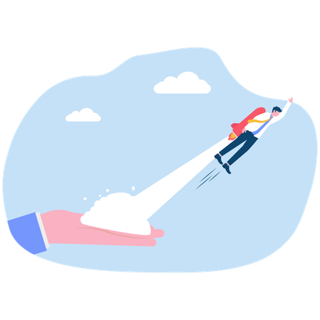 Successful launch of startup rocket from businessman  Illustration