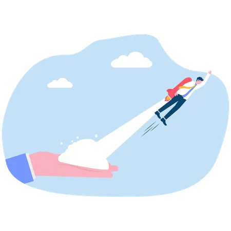 Successful launch of startup rocket from businessman  Illustration