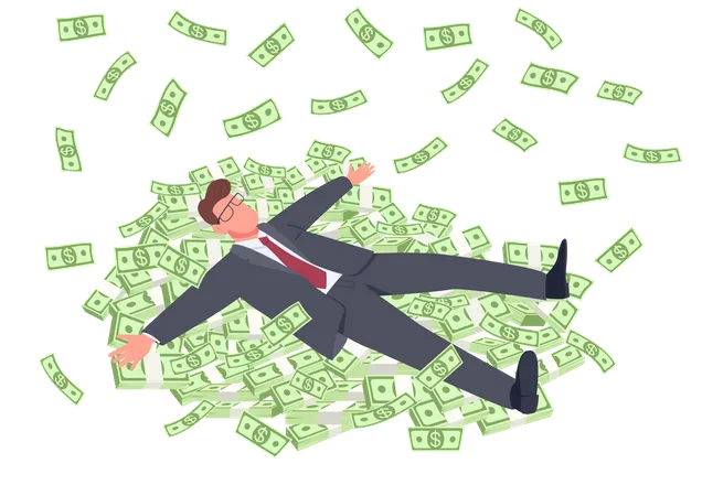 Successful Man Lying On Money Illustration