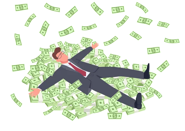 Successful Man Lying On Money  Illustration