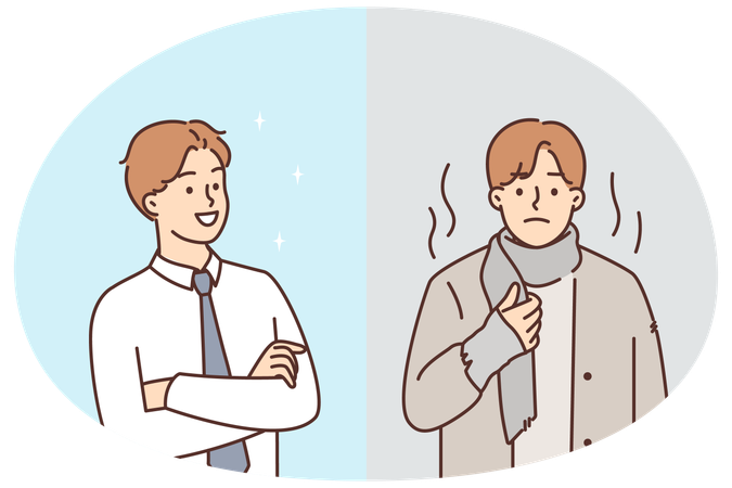ホームレスの人の近くに立って腕を組んで微笑んでいる成功した男性  イラスト