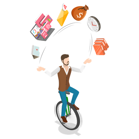 Successful Multitasking Businessman  Illustration