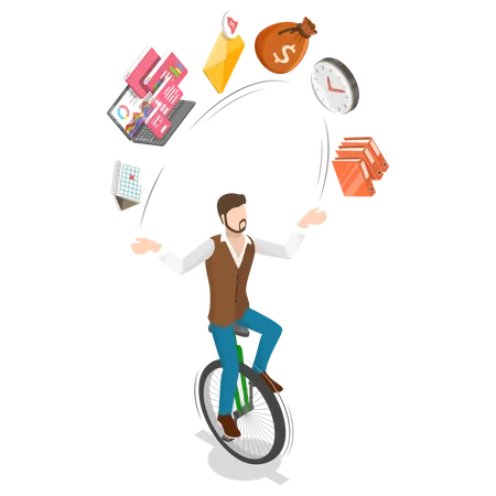 3 D Isometric Flat Vector Conceptual Illustration Of Successful Multitasking Businessman Effective Business Strategy And Time Management Illustration