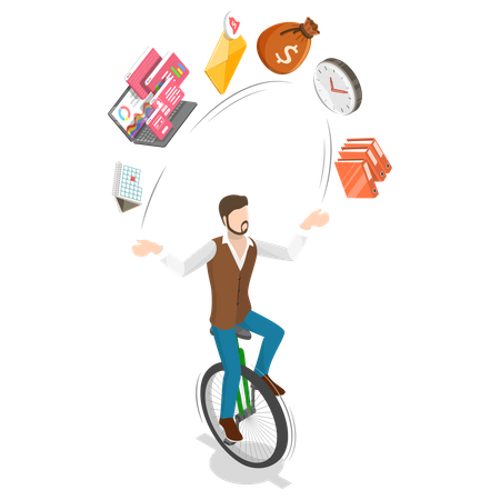 Successful Multitasking Businessman  Illustration