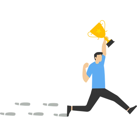 Motivational Concepts For Learning How Successful People Achieve The Target Traces Of Success Winning Entrepreneur Successful Businessman Carrying Big Trophy Walking Leaving A Trail To Follow Illustration
