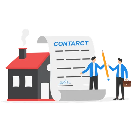 Agent And Client Shaking Hands After Signed Document And Done Business Deal For Transfer Right Of Property House Selling Or Buying Idea Illustration