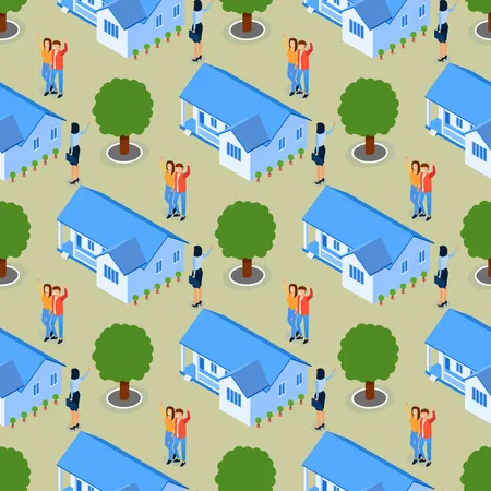 Successful Realtor Real Estate Seamless Pattern  Illustration