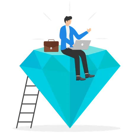 A Successful Rich Investor Sitting On A Stack Of Diamonds Diamond Investment Safe Haven In Financial Crisis Or Wealth Management And Asset Allocation Illustration
