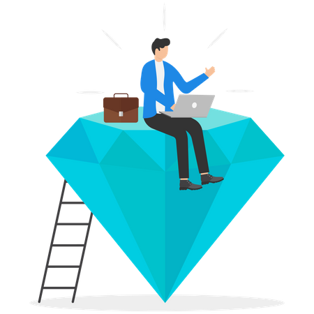 Successful rich investor sitting on diamonds  Illustration