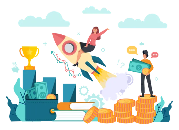 Enterpreneur Concept Idea Of Lucrative Business Strategy And Achievement Target To Success And Profit Increasing Isolated Vector Illustration In Flat Style Illustration