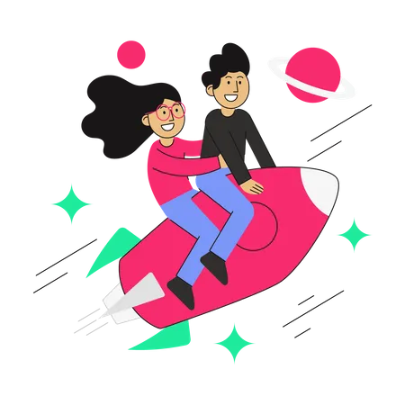 Team Going To The Moon Illustration