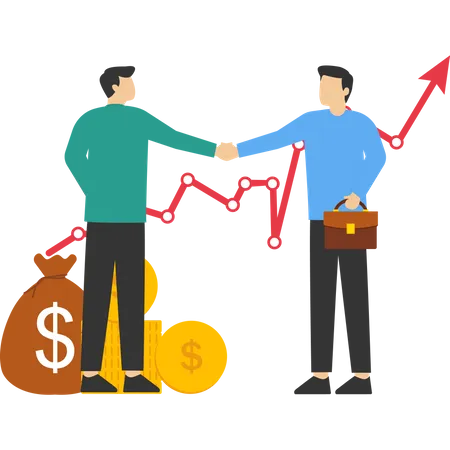 Successful Team Business Porter The Investors Held The Money In The Idea Creative Project Financing Woman And Man Business Handshake Vector Vector Illustration On A White Background Illustration
