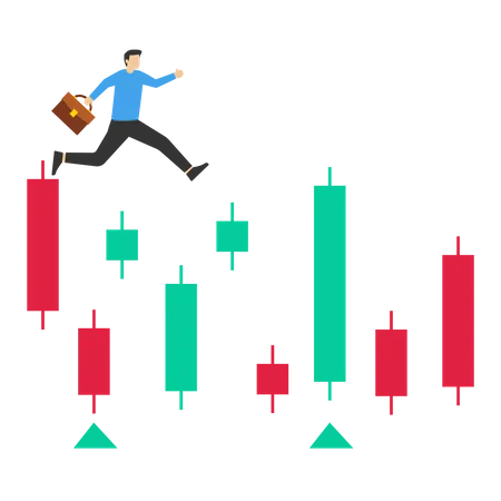 Investment Trading Concept Successful Trader Making Profit By Growing Stock Market Confident Businesswoman Investor With Money Bag Walking On Candlestick Chart Investment Trading Illustration