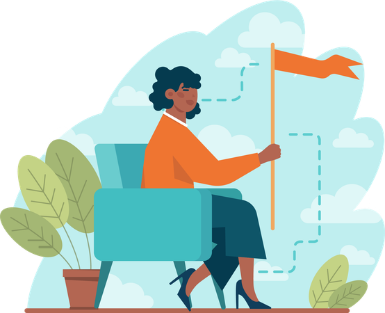 Successful woman holding flag  Illustration