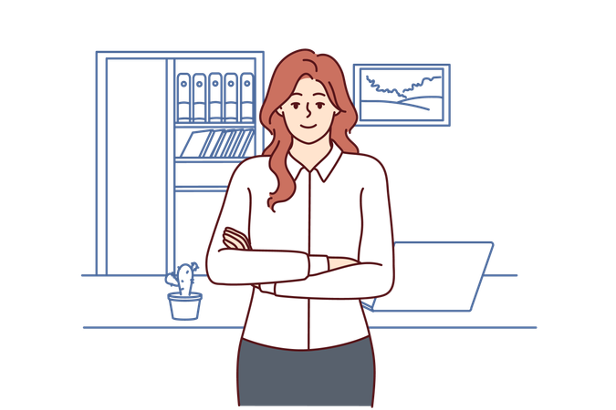 Successful woman is standing in office  Illustration