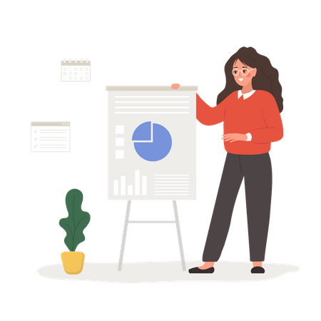 Successful woman presenting research report and develops strategy for progress  Illustration