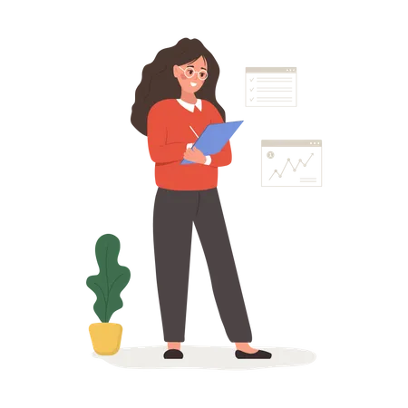 Female Entrepreneur Successful Woman Standing With Tablet In Hands Modern Office Worker Or Business Expert Vector Illustration In Flat Cartoon Style Illustration
