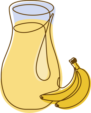 Suco de banana fresco em copo com canudo  Ilustração