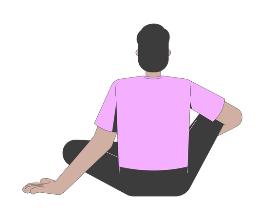 Südasiatischer gesichtsloser Mann sitzt mit gekreuzten Beinen von hinten  Illustration