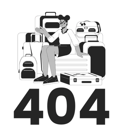 Suitcase Pile Sunglasses Cool Girl Black White Error 404 Flash Message Woman On Luggage Bags Monochrome Empty State Ui Design Page Not Found Popup Cartoon Image Vector Flat Outline Illustration Illustration