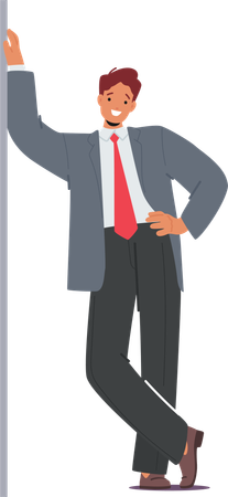 Suited Businessman Leans Against Wall  Illustration