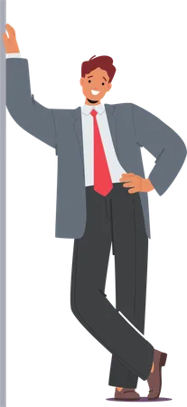 Suited Businessman Leans Against Wall  Illustration