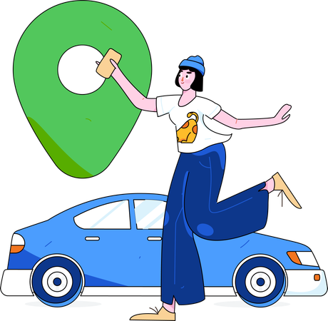 Femme traquant l'emplacement d'un taxi  Illustration