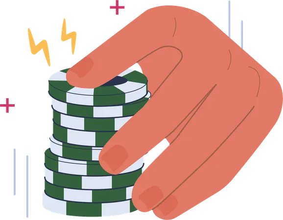 Mano sosteniendo fichas de casino mientras toma riesgos de Casino  Ilustración