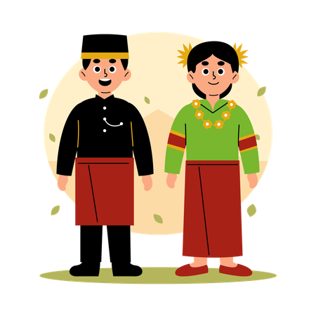 Sulawesi Barat Traditional Couple in Cultural Clothing, West Sulawesi  Illustration
