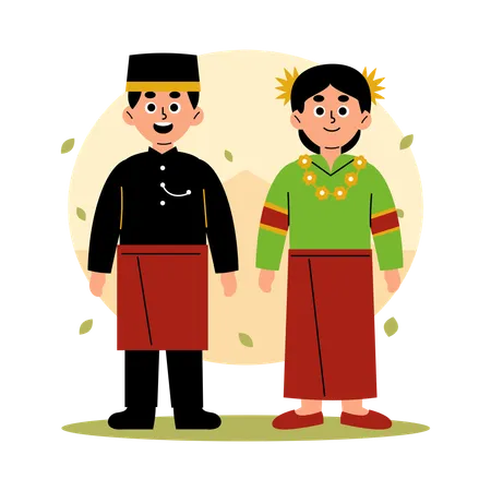 Illustration Of A Man And Woman Dressed In Traditional Sulawesi Barat Clothing Showcasing The Rich Cultural Heritage Of Indonesia West Sulawesi Illustration