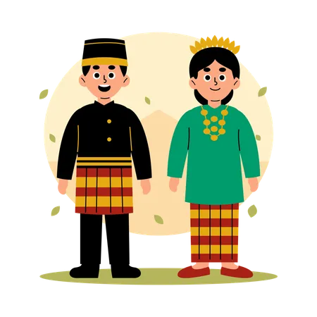 Illustration Of A Man And Woman Dressed In Traditional Sulawesi Selatan Clothing Showcasing The Rich Cultural Heritage Of Indonesia South Sulawesi Illustration