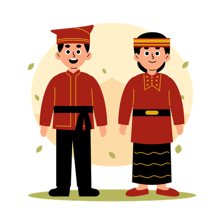Sulawesi Tengah Traditional Couple in Cultural Clothing, Central Sulawesi  Illustration