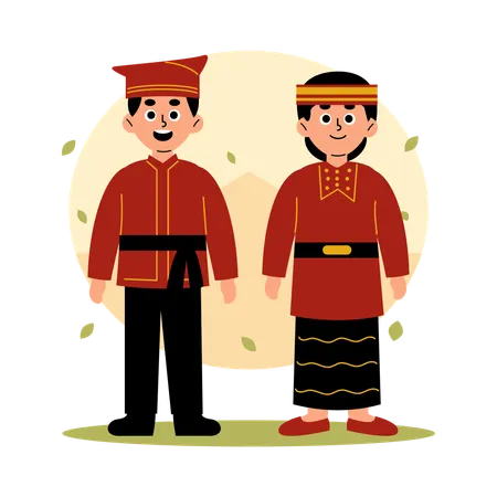Illustration Of A Man And Woman Dressed In Traditional Sulawesi Tengah Clothing Showcasing The Rich Cultural Heritage Of Indonesia Central Sulawesi Illustration
