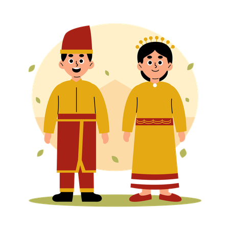 Sulawesi Tenggara Traditional Couple in Cultural Clothing, Southeast Sulawesi  Illustration
