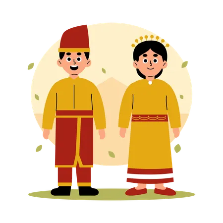 Illustration Of A Man And Woman Dressed In Traditional Sulawesi Tenggara Clothing Showcasing The Rich Cultural Heritage Of Indonesia Southeast Sulawesi Illustration