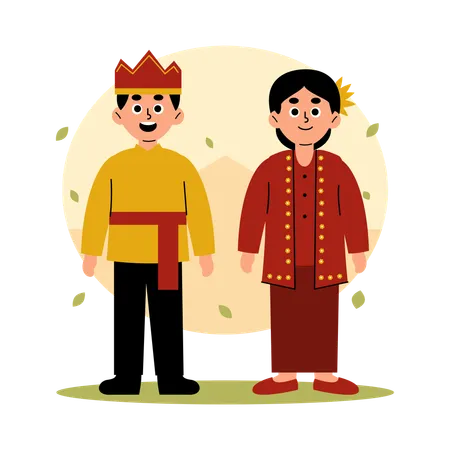 Sulawesi Utara Couple traditionnel en vêtements culturels, Sulawesi du Nord  Illustration