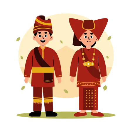 Sumatera Barat Traditional Couple in Cultural Clothing, West Sumatra  Illustration