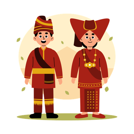 Sumatera Barat traditionelles Paar in kultureller Kleidung, West-Sumatra  Illustration