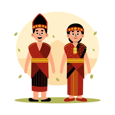 Illustration Of A Man And Woman Dressed In Traditional Sumatera Utara Clothing Showcasing The Rich Cultural Heritage Of Indonesia North Sumatra Illustration