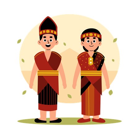 Sumatera Utara Traditional Couple in Cultural Clothing, North Sumatra  Illustration