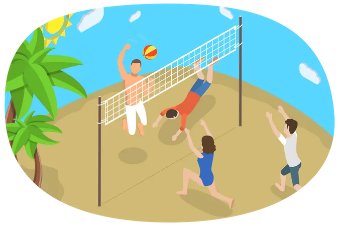3 D Isometric Flat Vector Conceptual Illustration Of Beach Volleyball Outdoor Summer Activities Illustration