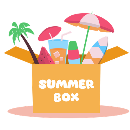 Summer box with summer stuff  Illustration