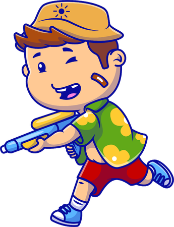 Summer boy playing water gun  Illustration