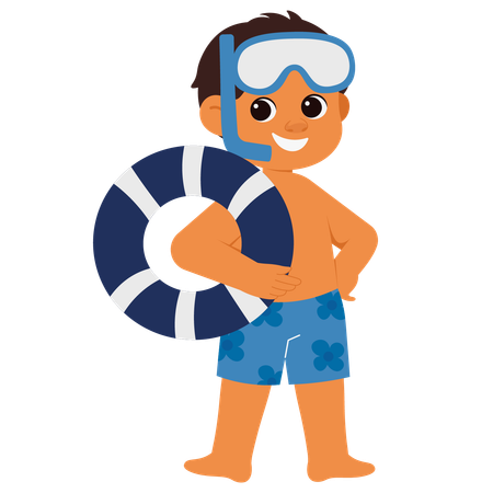 Summer Boy With Snorkeling swimming Goggles  Illustration