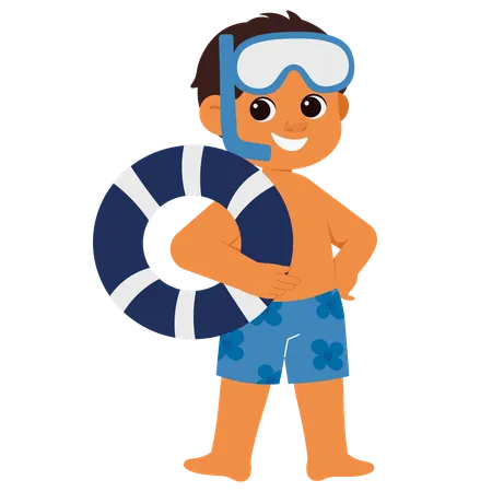 Summer Boy With Snorkeling swimming Goggles  Illustration