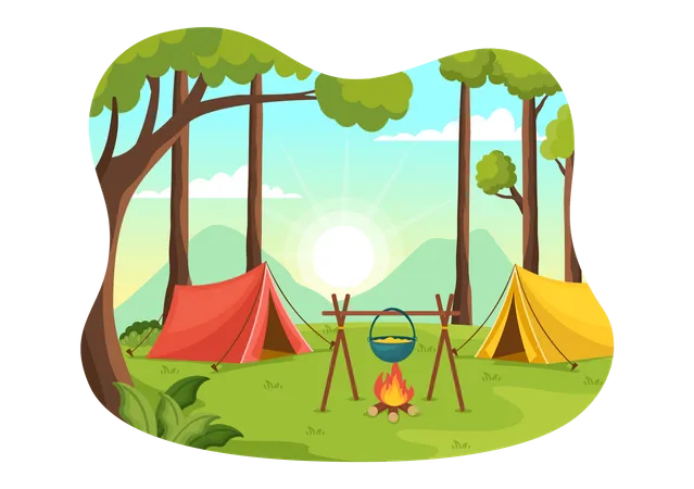 Summer Camp Vector Illustration Of Camping And Traveling On Holiday With Equipment Such As Tent Backpack And Others In Flat Cartoon Templates 일러스트레이션