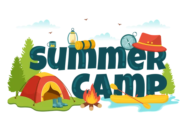 Summer Camp Vector Illustration Of Camping And Traveling On Holiday With Equipment Such As Tent Backpack And Others In Flat Cartoon Templates Illustration