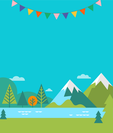 Summer camp, children vacation, traveling and family camping activity. Poster and flyer Illustration