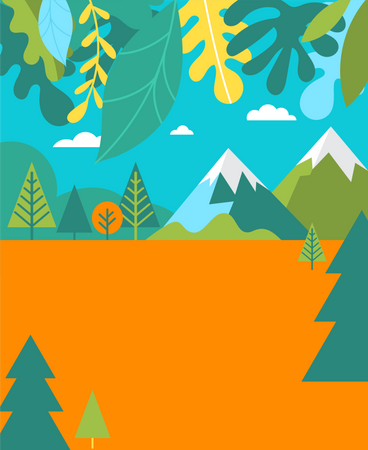 Summer camp, children vacation, traveling and family camping activity. Poster and flyer  イラスト
